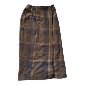 VTG Valerie Stevens Pure Wool Plaid Maxi Skirt Lined Brown Gray Check Women’s 10
